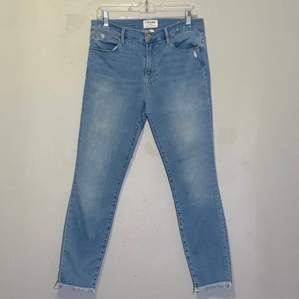 FRAME Denim Le High Skinny Jeans Womens 30 Jardin Light Wash Raw Frayed Hem